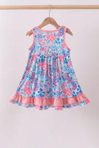 Tropical floral print ruffle dress