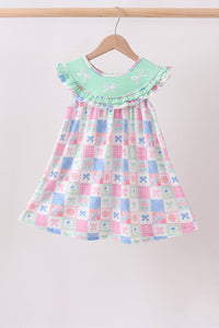 Bow Embroidered Checkered Dress