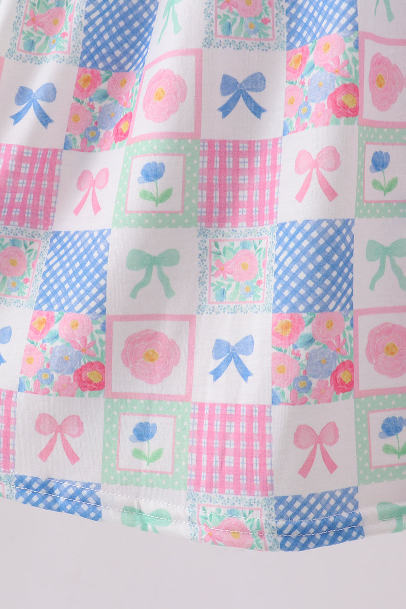 Bow Embroidered Checkered Dress