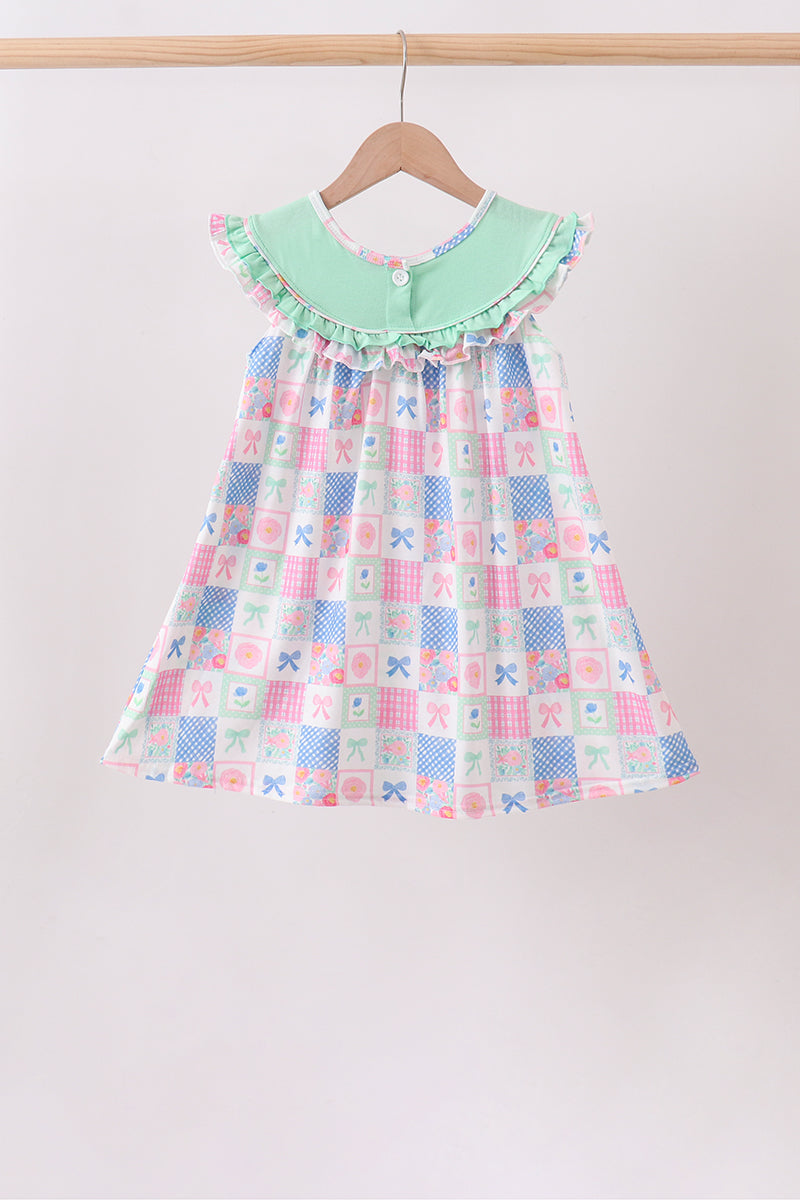 Bow Embroidered Checkered Dress