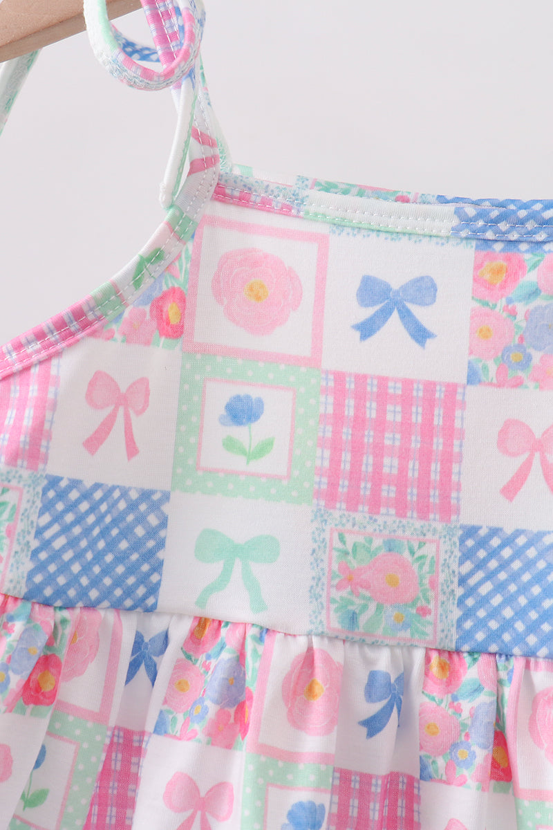 Bow Checkered Ruffle Shorts Set