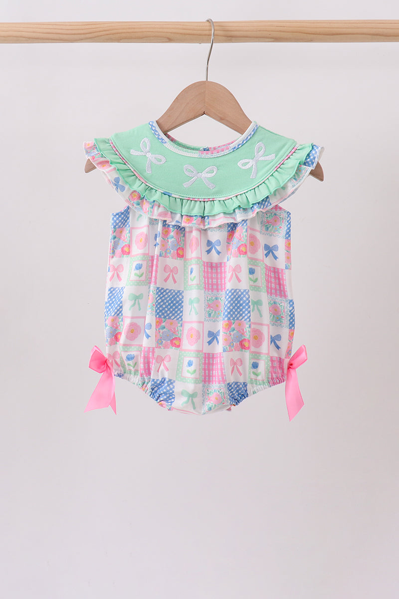 Bow Embroidered Checkered Bubble