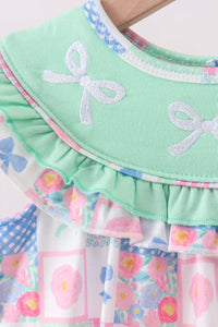 Bow Embroidered Checkered Bubble