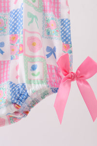 Bow Embroidered Checkered Bubble