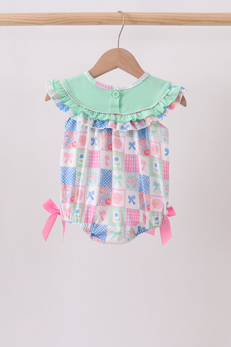 Bow Embroidered Checkered Bubble