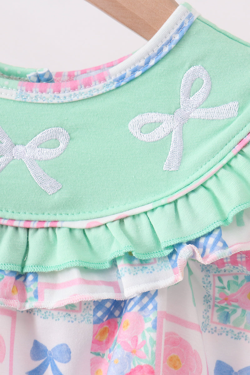 Bow Embroidered Checkered Bubble