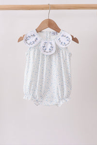 Blue Floral Embroidered Bubble