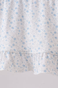 Blue Floral Smocked Ruffle Bloomer Set
