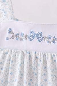 Blue Floral Embroidered Ruffle Shorts Set