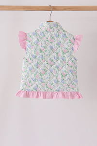Pink floral ruffle vest