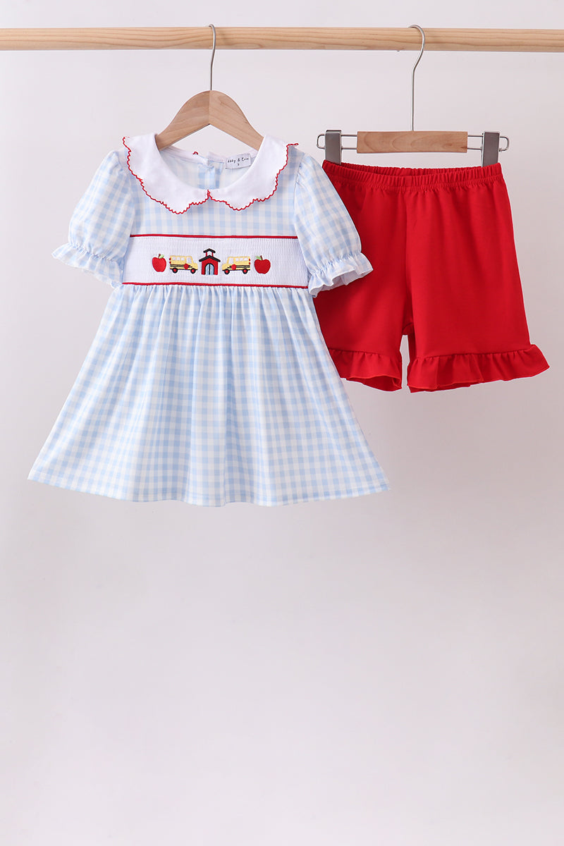 School Bus Smocked Ruffle Shorts Set