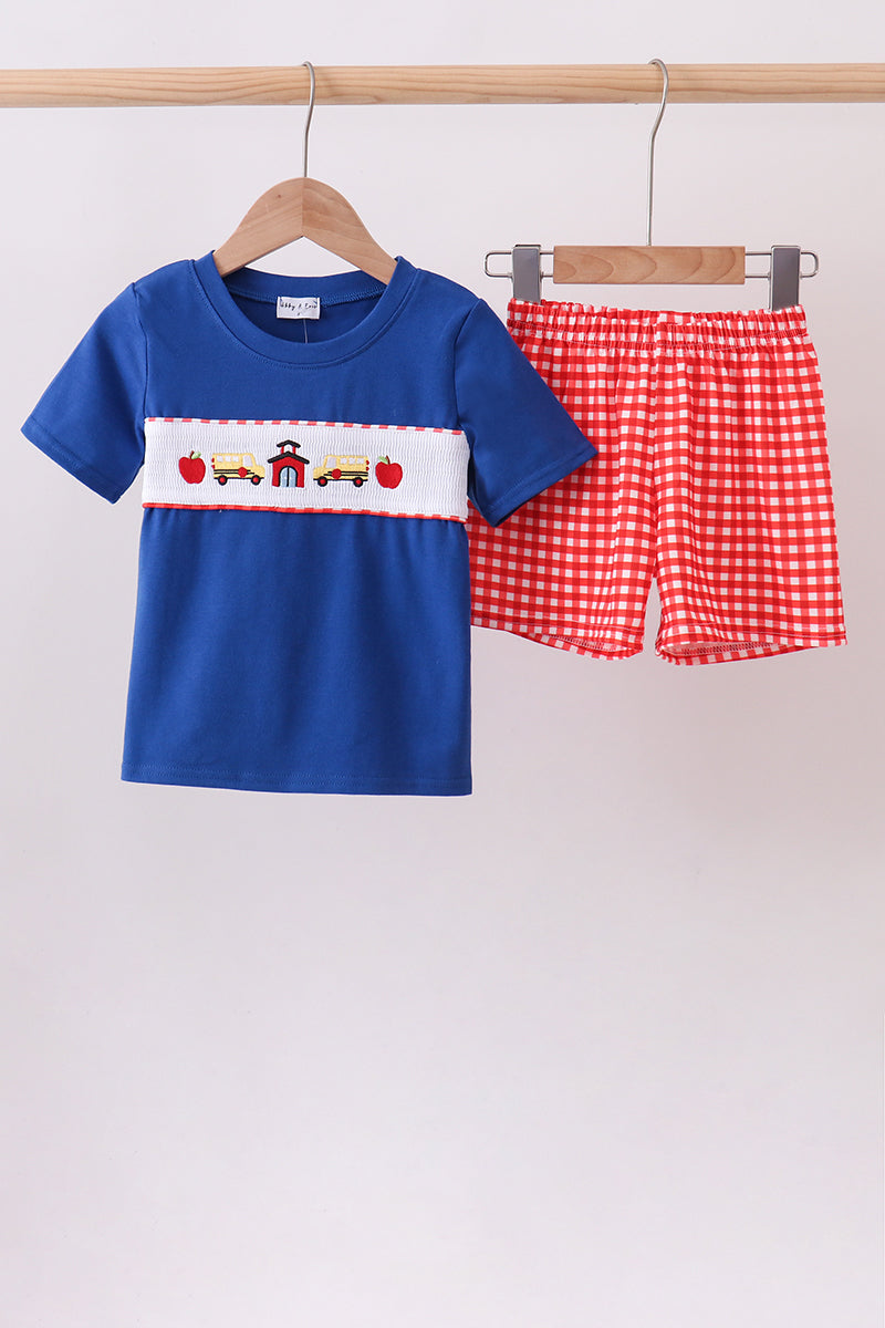 School Bus Smocked Gingham Shorts Set