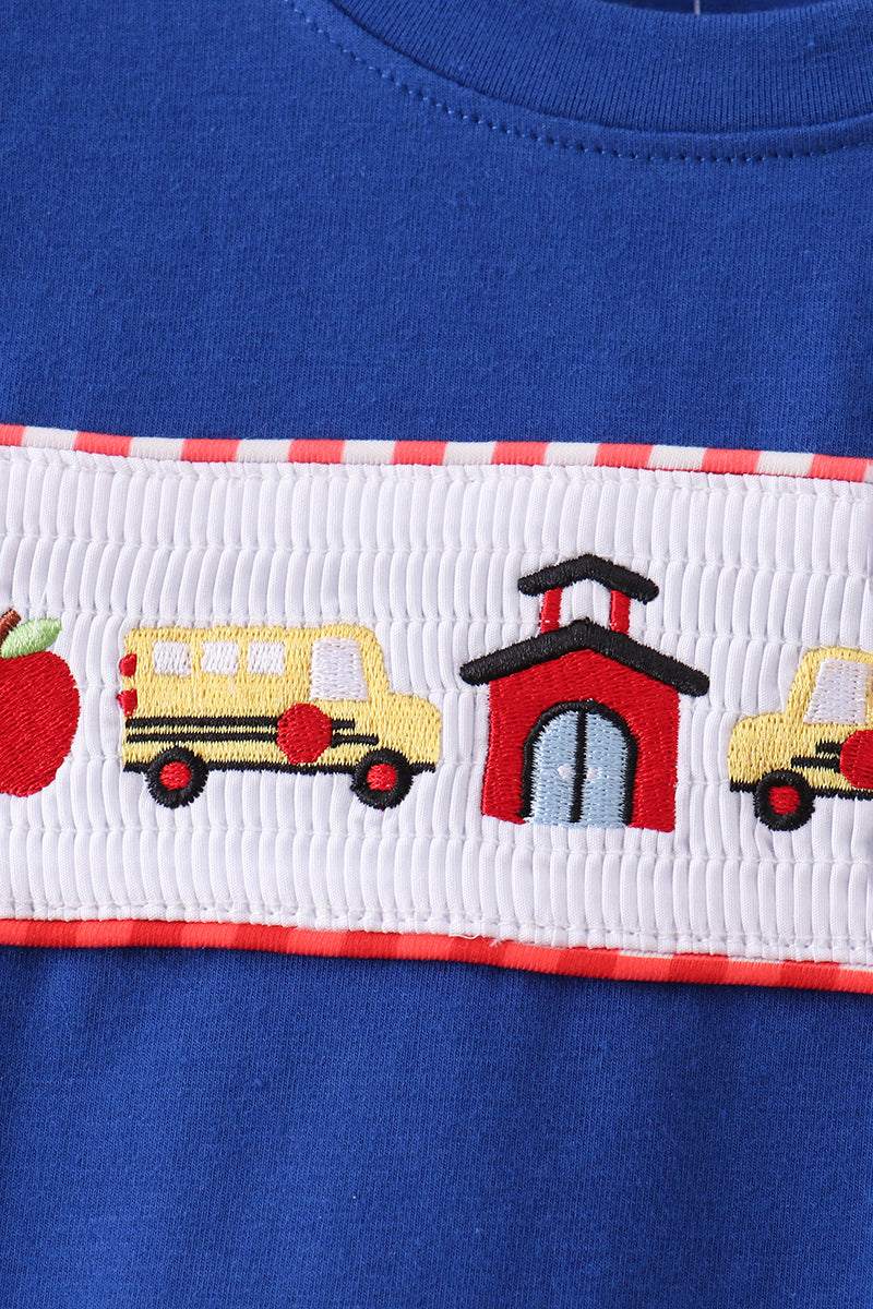 School Bus Smocked Gingham Shorts Set