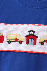 School Bus Smocked Gingham Shorts Set