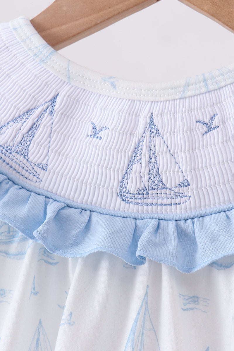 Sailboat Smocked Ruffle Bubble