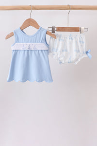 Sailboat Smocked Scalloped Bloomer Set