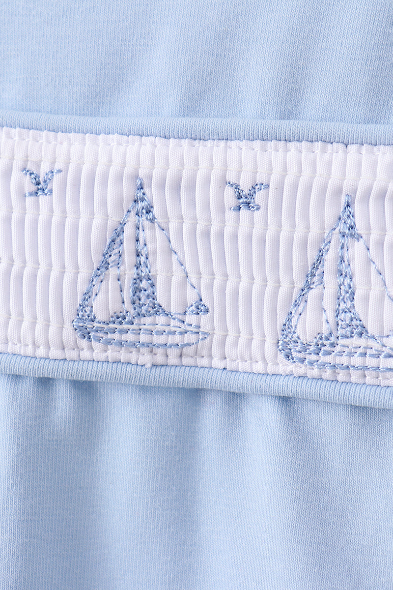 Sailboat Smocked Scalloped Bloomer Set