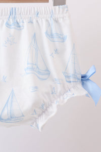 Sailboat Smocked Scalloped Bloomer Set