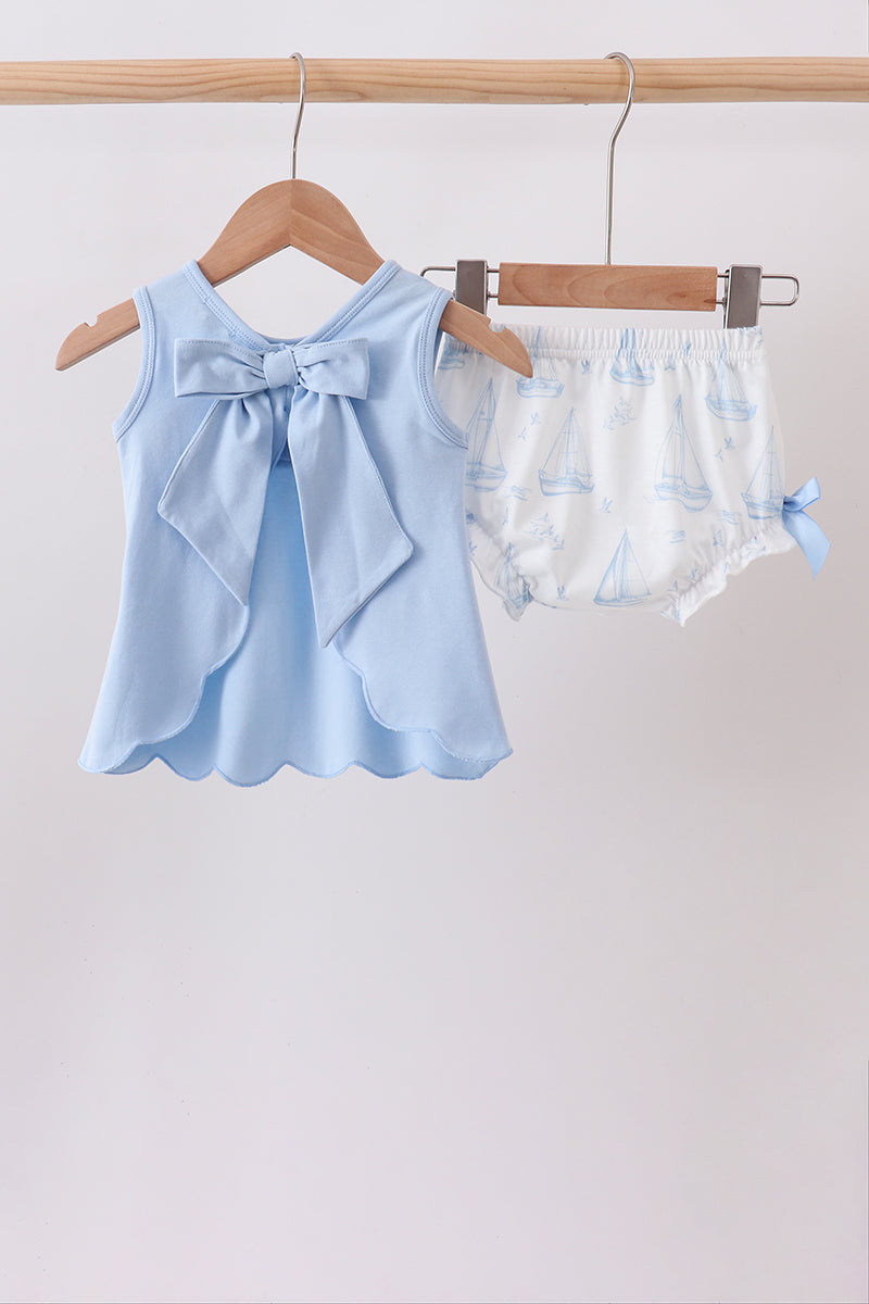 Sailboat Smocked Scalloped Bloomer Set