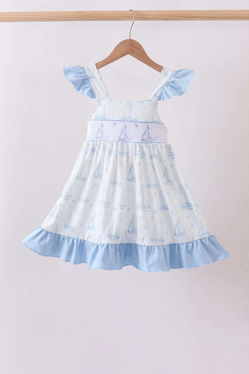 Sailboat Smocked Ruffle Dress
