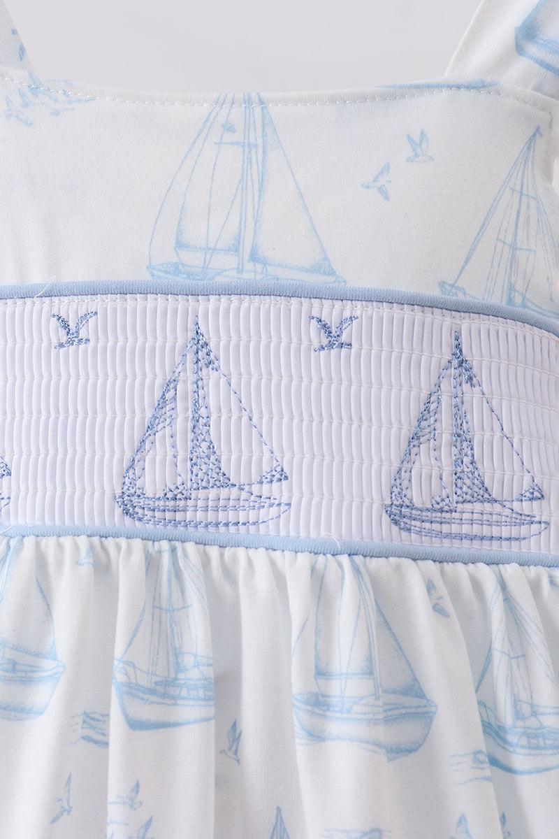 Sailboat Smocked Ruffle Dress