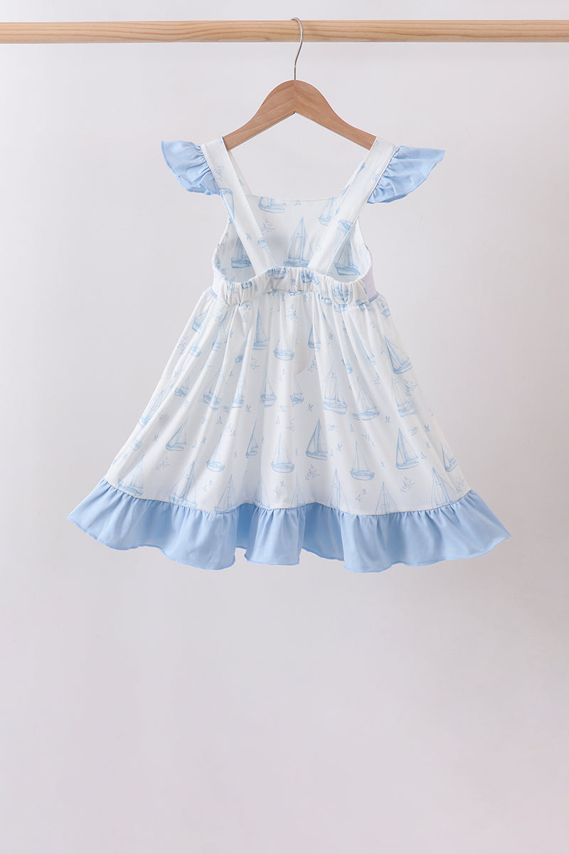 Sailboat Smocked Ruffle Dress