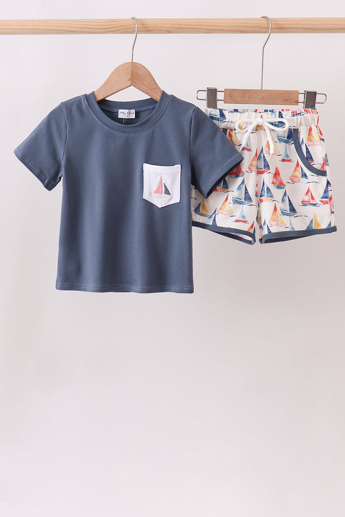 Sailboat Print Shorts Set