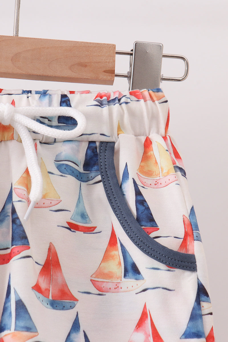 Sailboat Print Shorts Set