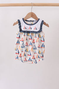 Sailboat Embroidered Ruffle Bubble