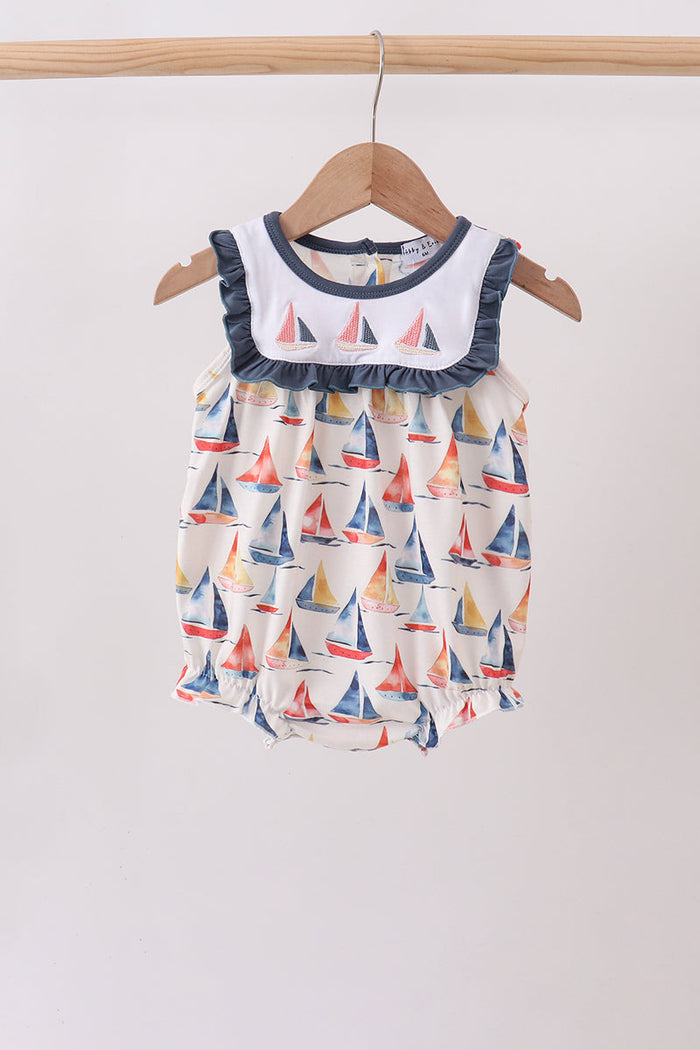 Sailboat Embroidered Ruffle Bubble