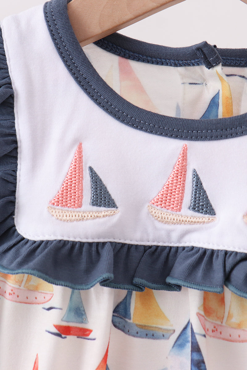 Sailboat Embroidered Ruffle Bubble