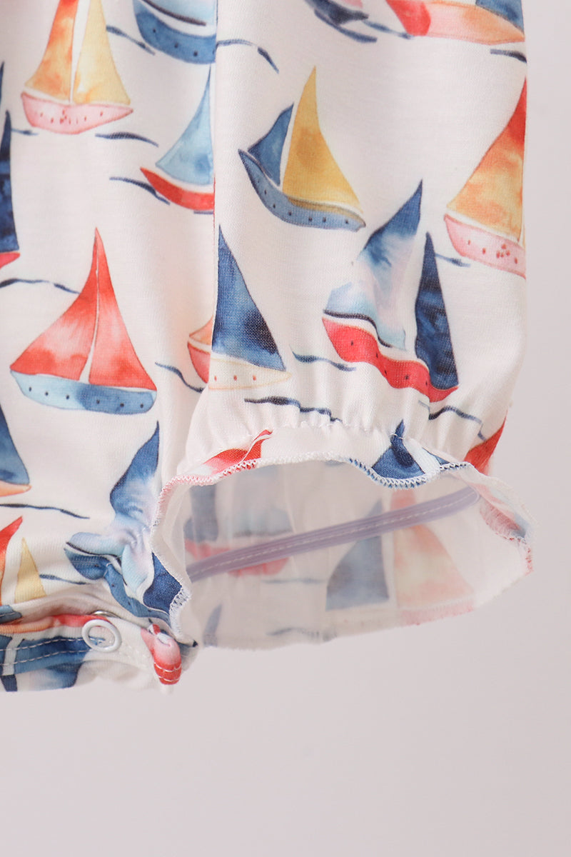 Sailboat Embroidered Ruffle Bubble