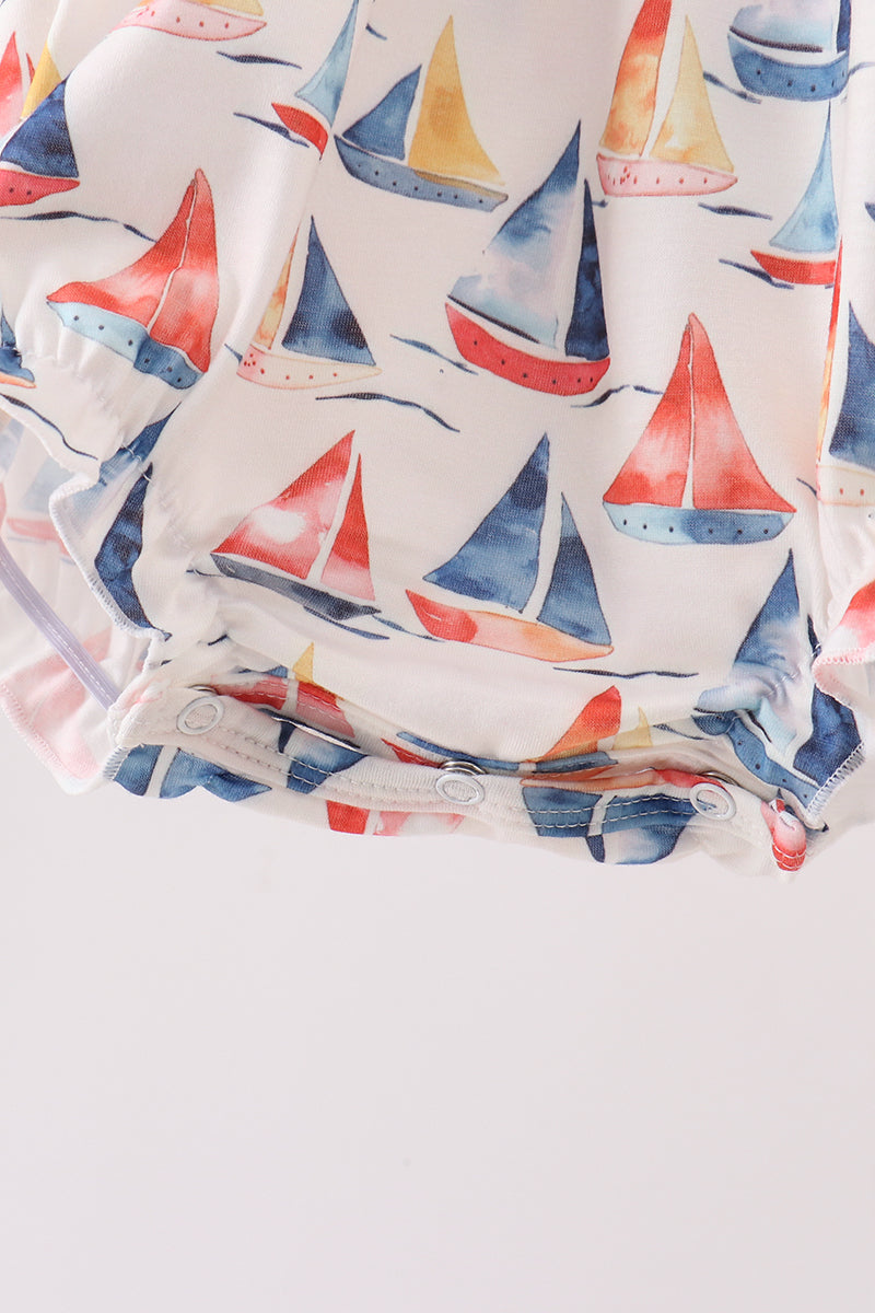 Sailboat Embroidered Ruffle Bubble