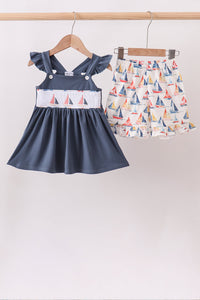 Sailboat Smocked Ruffle Shorts Set
