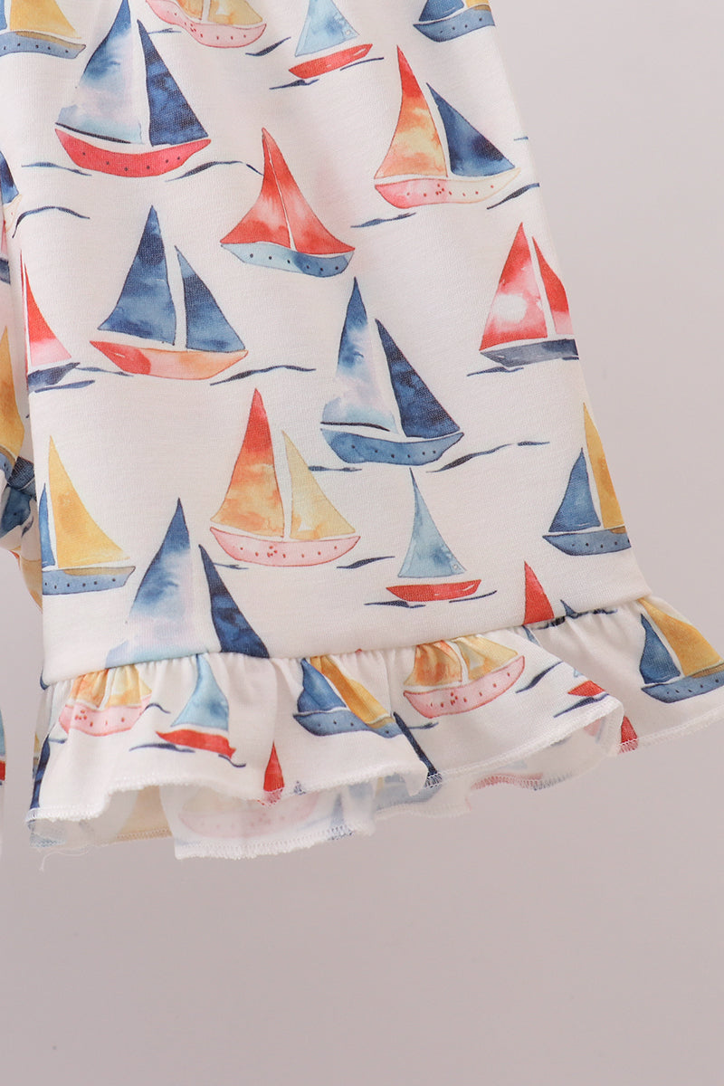 Sailboat Smocked Ruffle Shorts Set