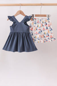 Sailboat Smocked Ruffle Shorts Set