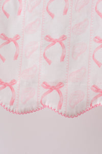 Pink Bow Print Ruffle Shorts Set