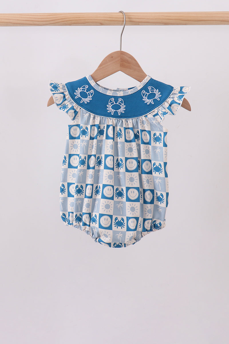 Crab Embroidered Checkered Ruffle Bubble