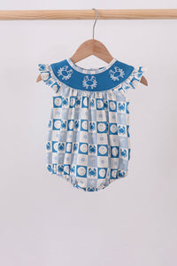 Crab Embroidered Checkered Ruffle Bubble