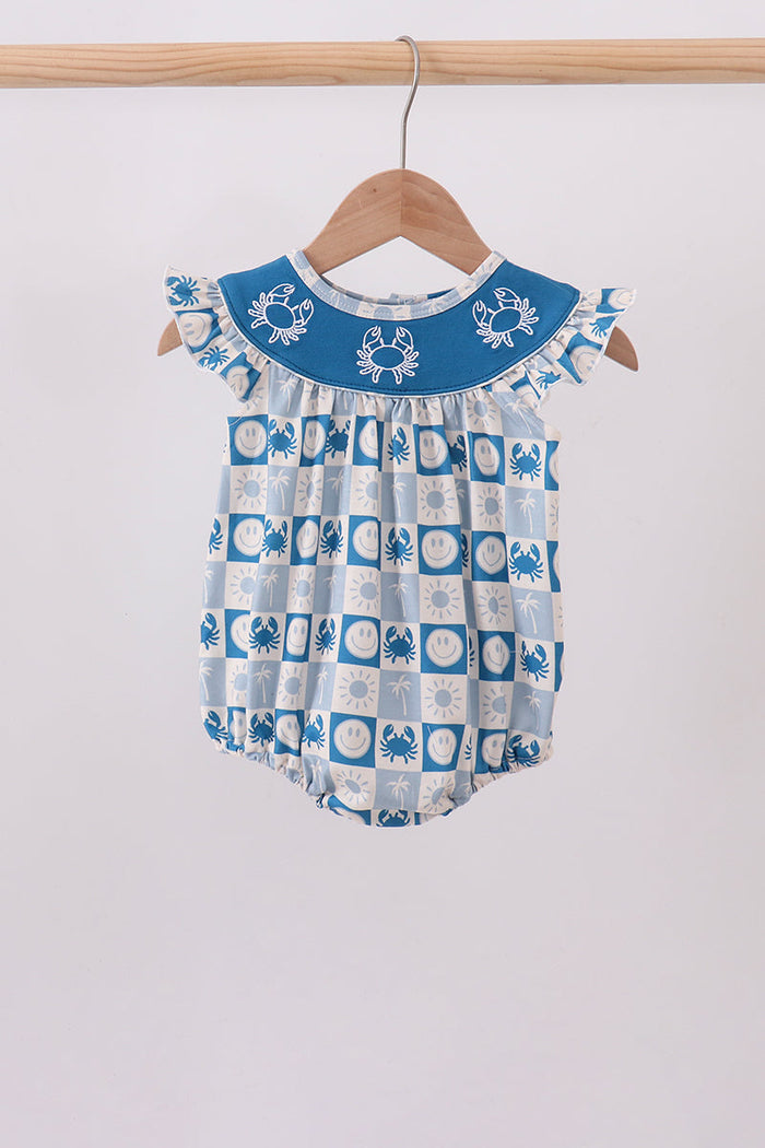 Crab Embroidered Checkered Ruffle Bubble