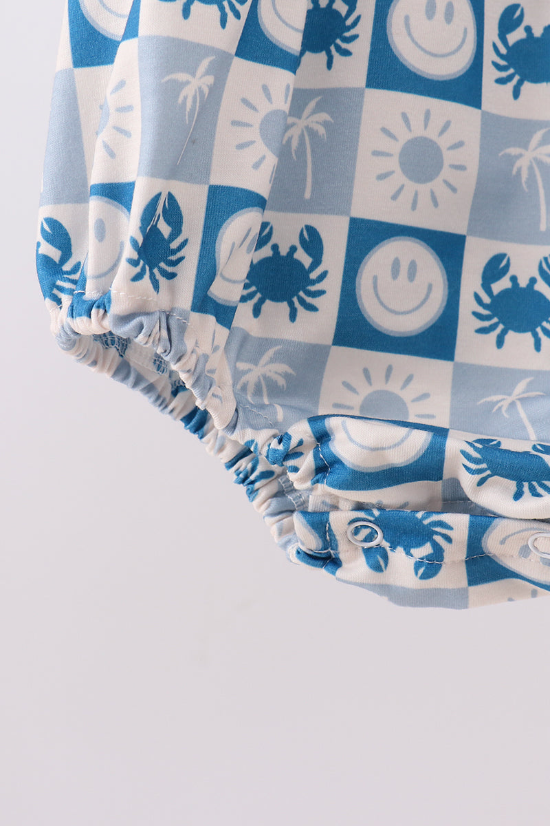 Crab Embroidered Checkered Ruffle Bubble