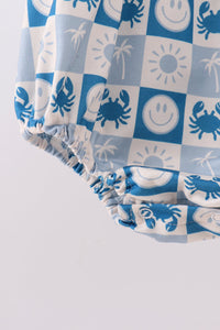 Crab Embroidered Checkered Ruffle Bubble