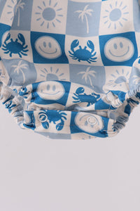 Crab Embroidered Checkered Ruffle Bubble
