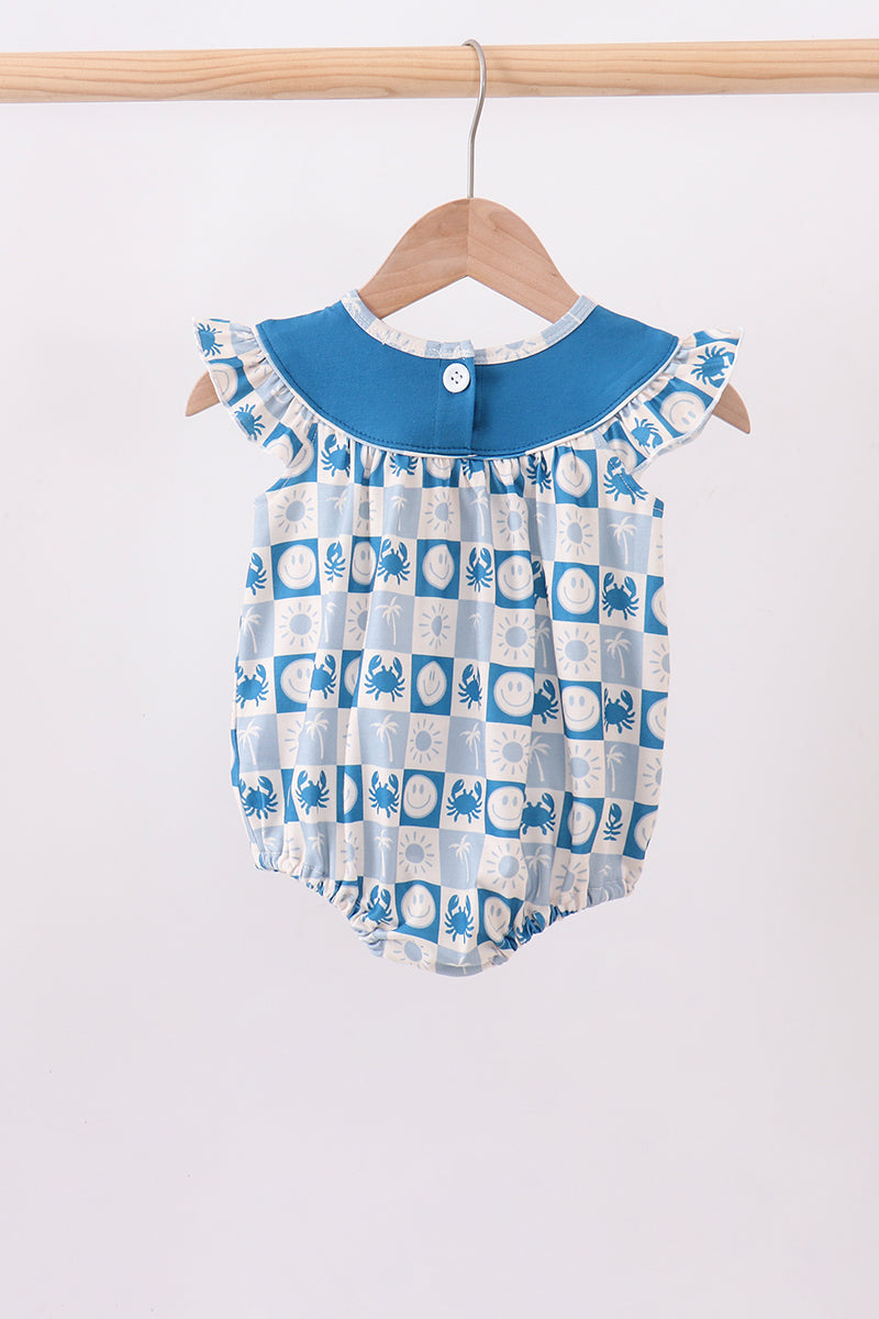 Crab Embroidered Checkered Ruffle Bubble