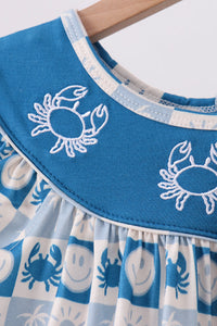 Crab Embroidered Checkered Ruffle Shorts Set
