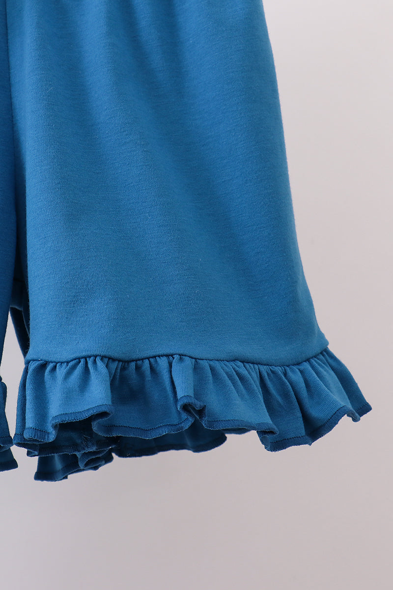 Crab Embroidered Checkered Ruffle Shorts Set