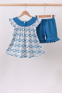 Crab Embroidered Checkered Ruffle Shorts Set