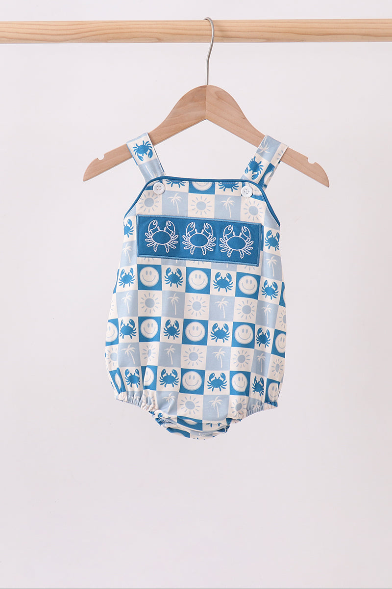 Crab Embroidered Checkered Bubble