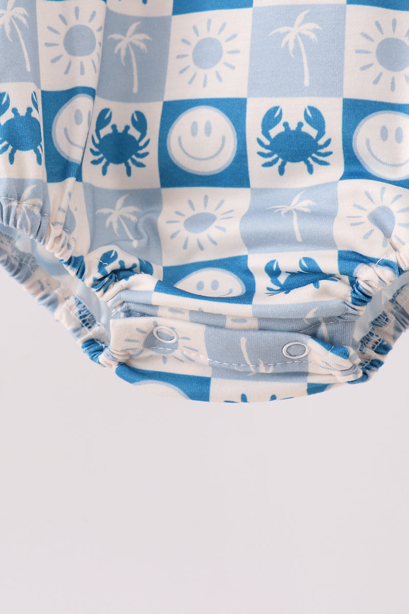 Crab Embroidered Checkered Bubble