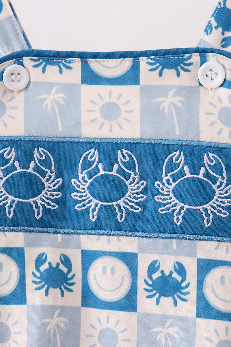 Crab Embroidered Checkered Bubble